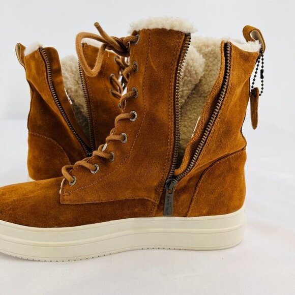 J/Slides Torrie Womens Ankle Boots Size 10 M Suede Faux Fur Lined Brown Tie Zip - Picture 14 of 16